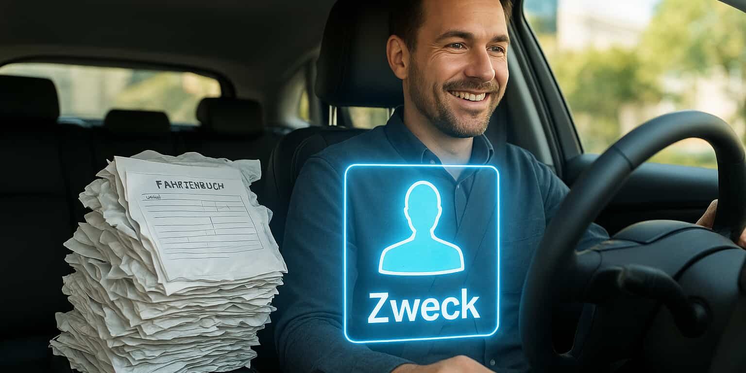 Auf dem Weg in die Zukunft_klein Glücklicher Fahrer dank dem automatischen Fahrtenbuch von Infostars.