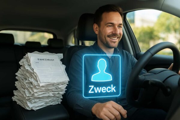 Glücklicher Fahrer dank dem automatischen Fahrtenbuch von Infostars.