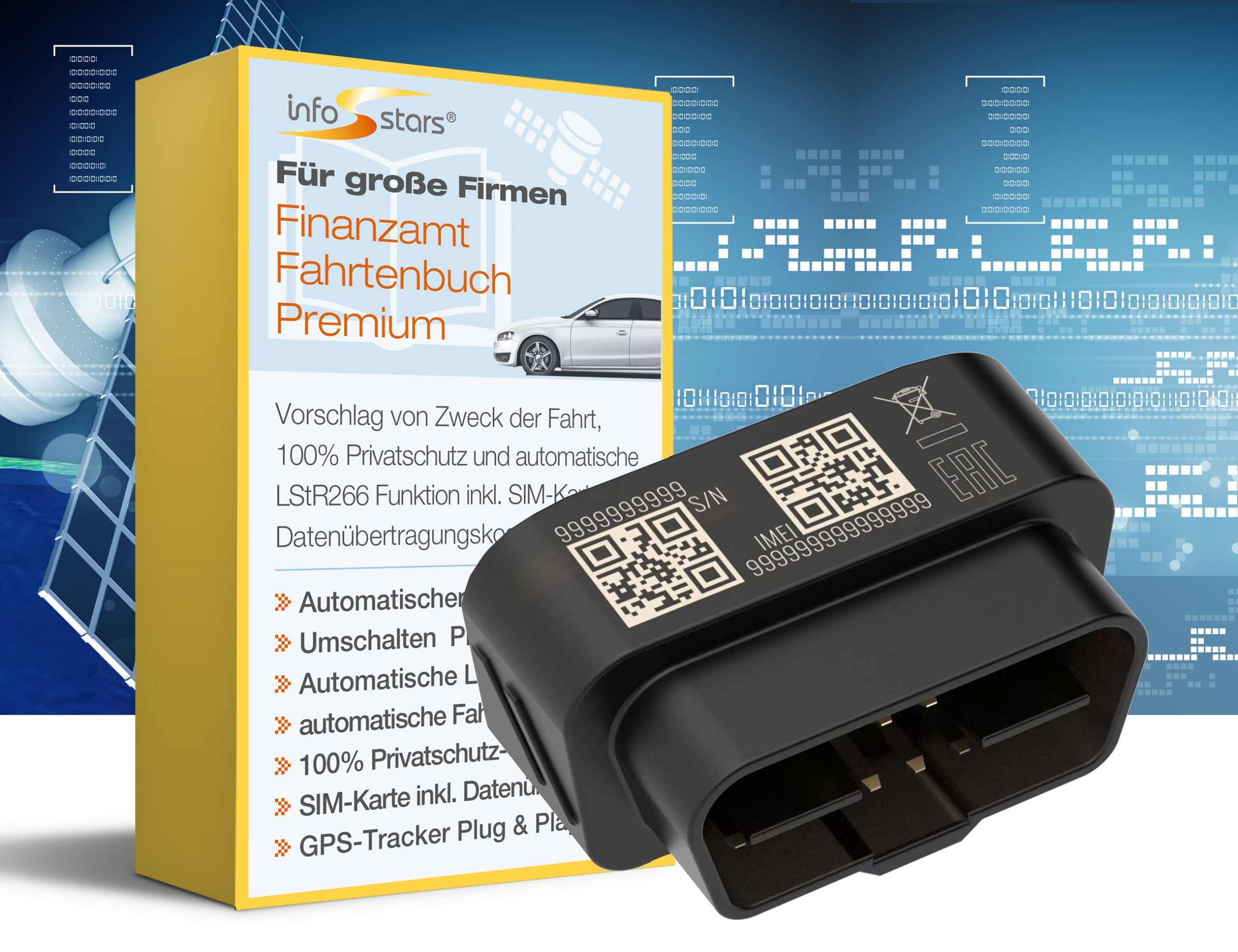 OBD2 Verlängerungskabel 9 pin mit Flachstecker 1m - GPS Infostars